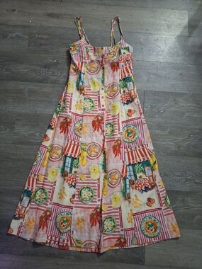 Zara Patchwork Print Linen Midi Dress Italian Trattoria Inspired Patchwork